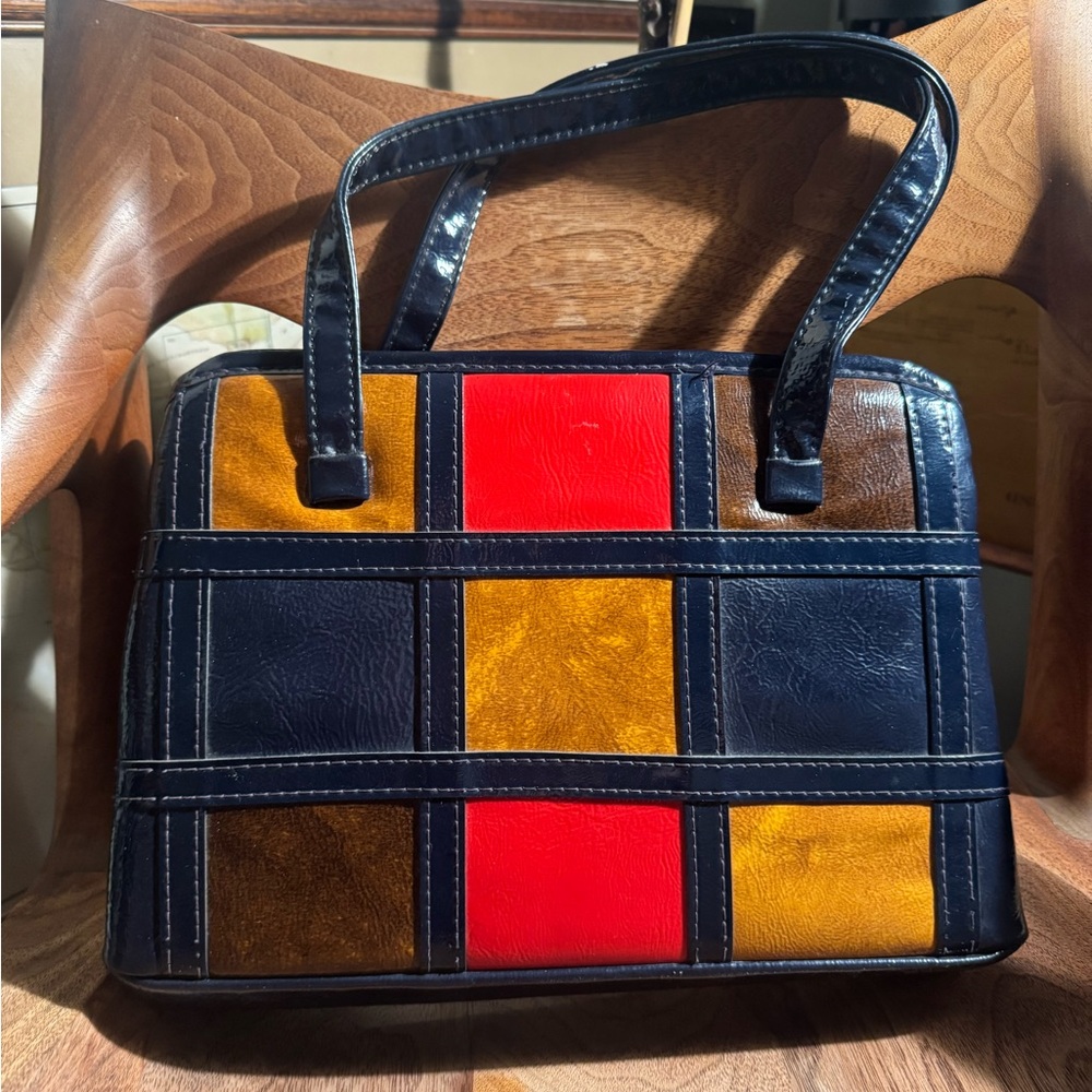 Vintage Navy, Red & Mustard Colorblock Satchel